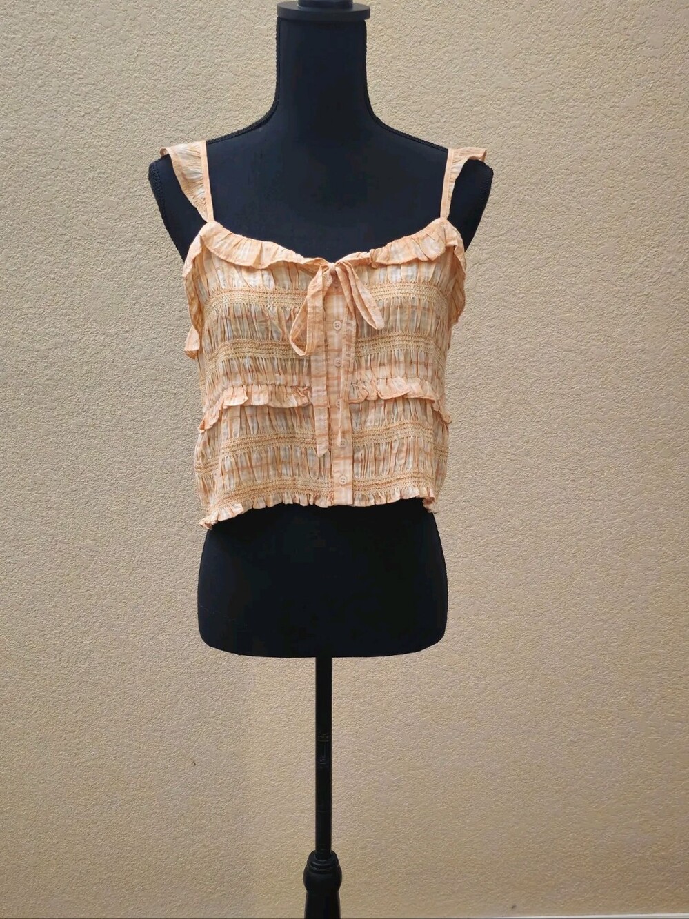 American Eagle Outfitters Peach Smocked Ruffle Tie Camisole